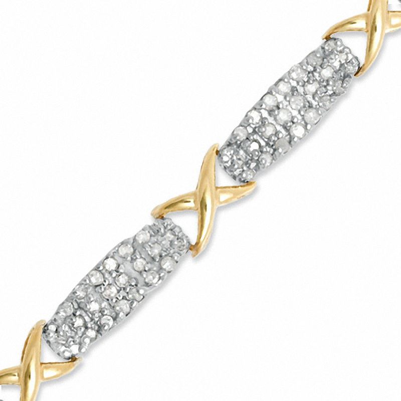 Main Image 1 of 1.50 CT. T.W. Diamond Cluster &quot;X&quot; Bracelet in 10K Gold