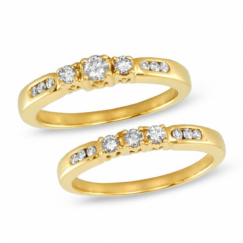 0.50 CT. T.W. Diamond Three Stone Past Present Future Bridal Set in 14K Gold