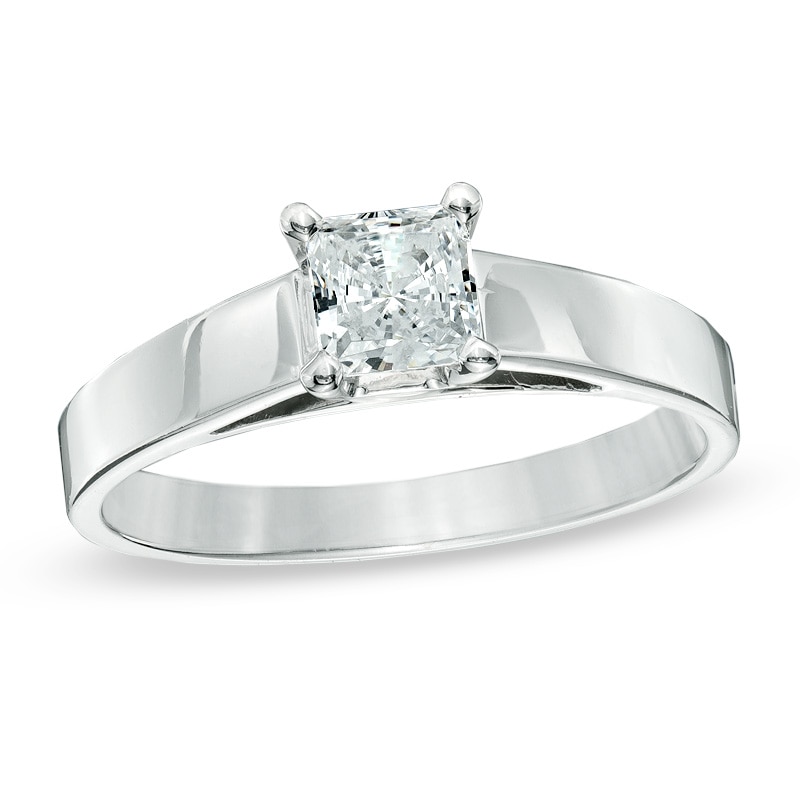 0.70 CT. Princess-Cut Diamond Solitaire Crown Royal Engagement Ring in 14K White Gold (I-J/I2)