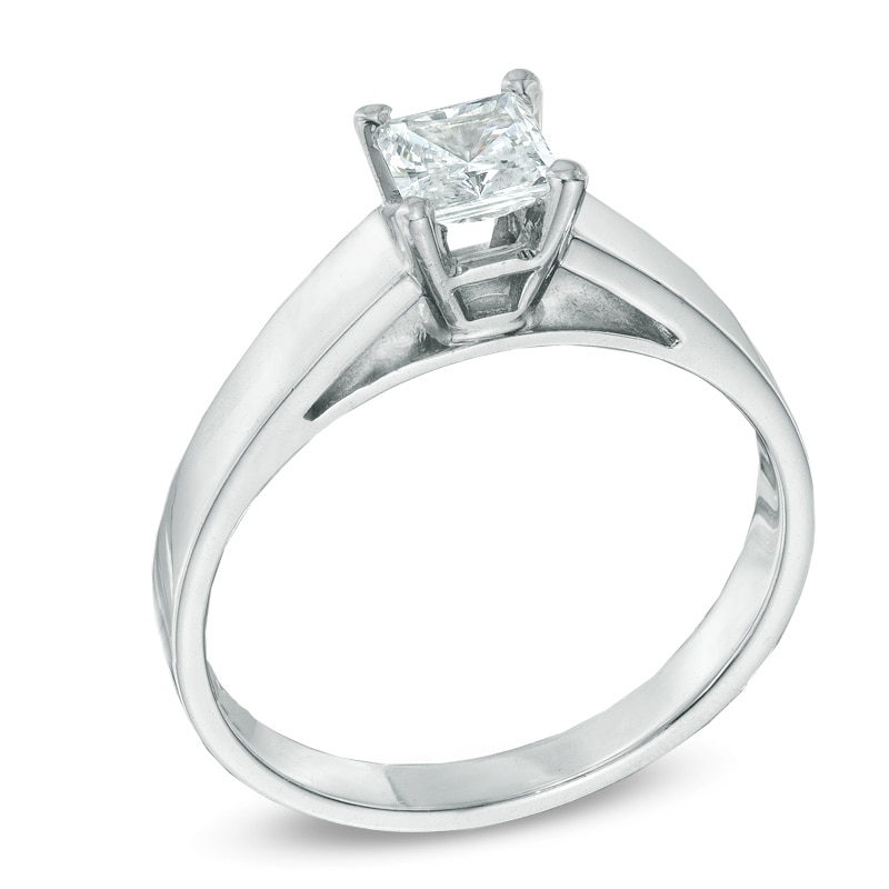 0.70 CT. Princess-Cut Diamond Solitaire Crown Royal Engagement Ring in 14K White Gold (I-J/I2)