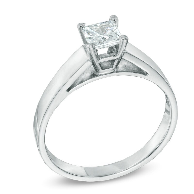 Main Image 2 of 0.70 CT. Princess-Cut Diamond Solitaire Crown Royal Engagement Ring in 14K White Gold (I-J/I2)