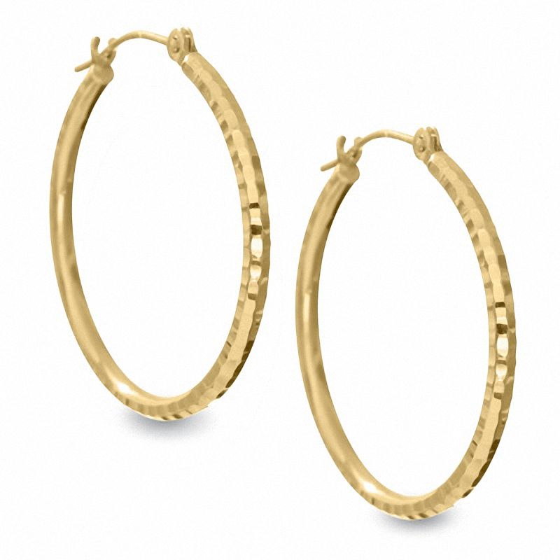 25mm Diamond-Cut Hinged Hoop Earrings in 14K Gold