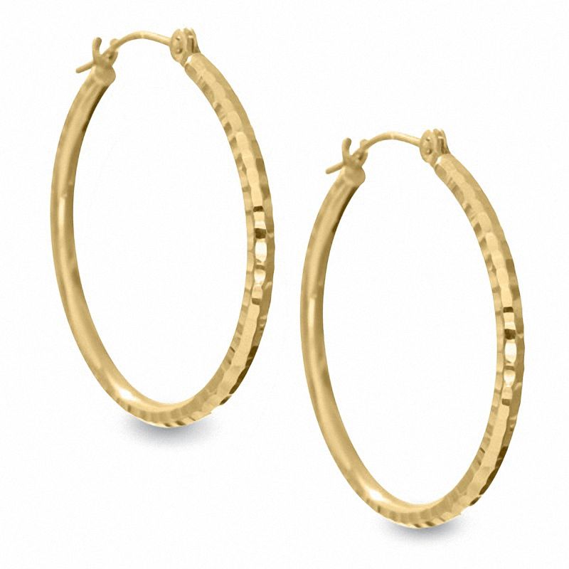 25mm Diamond-Cut Hinged Hoop Earrings in 14K Gold|Peoples Jewellers