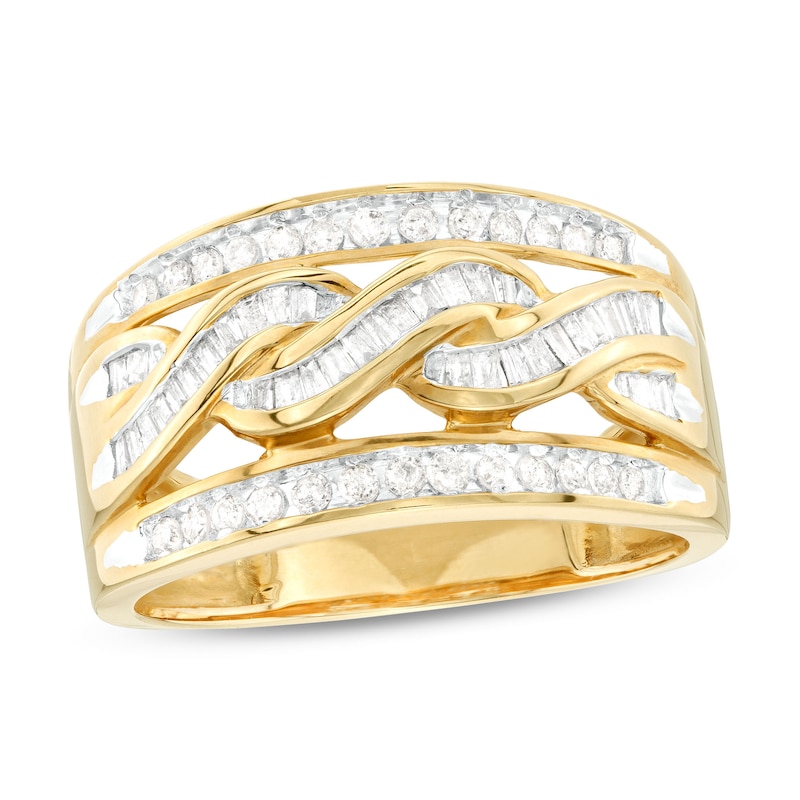 0.50 CT. T.W. Round and Baguette Diamond Swirl Band in 10K Gold|Peoples Jewellers