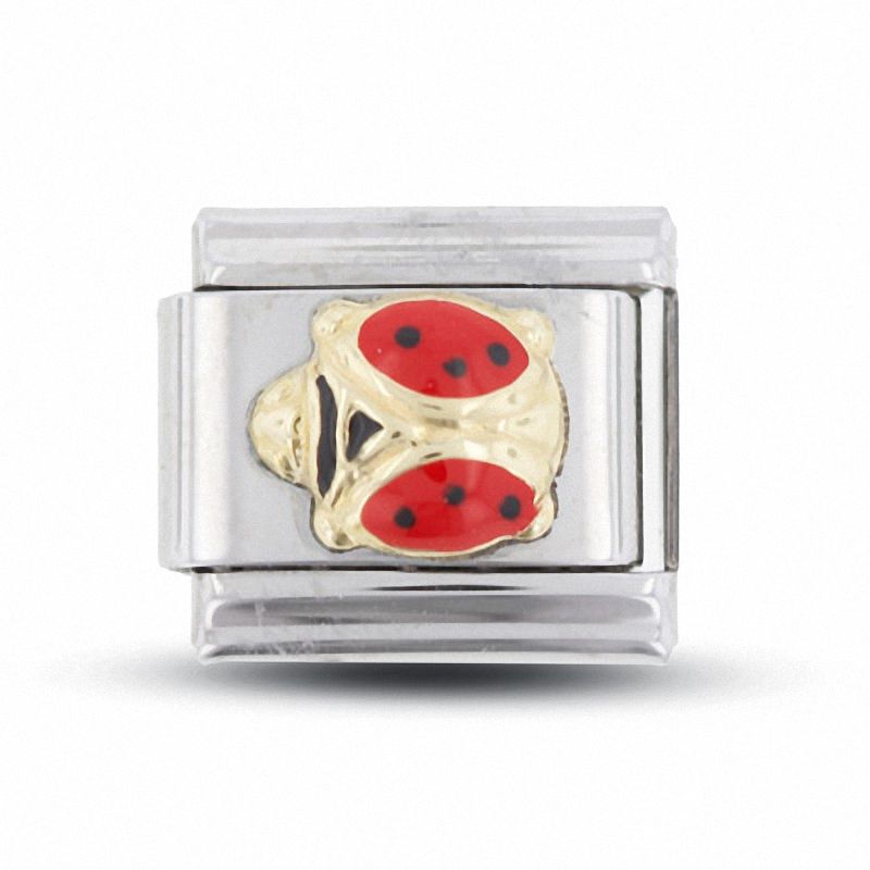 Enamel Ladybug Italian Charm in Stainless Steel with 18K Gold-Tone Accents