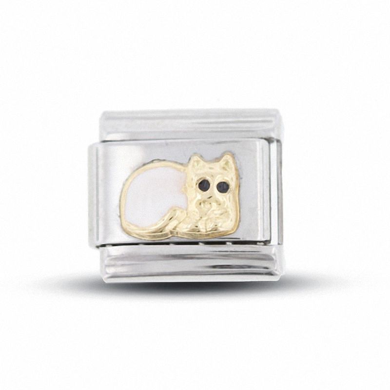 Cat Italian Charm in Stainless Steel with 18K Gold-Tone Accents