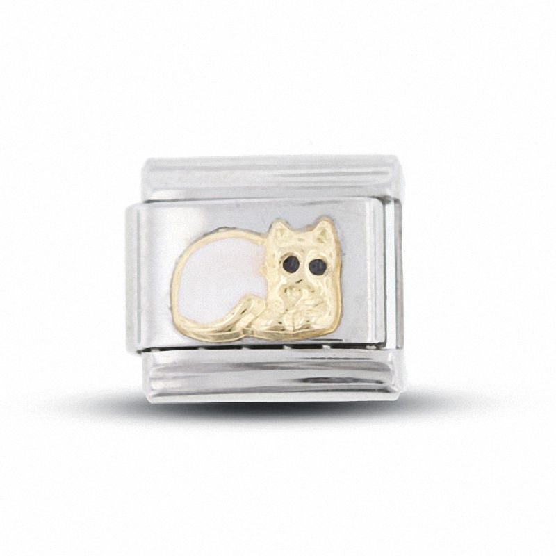 Main Image 1 of Cat Italian Charm in Stainless Steel with 18K Gold-Tone Accents