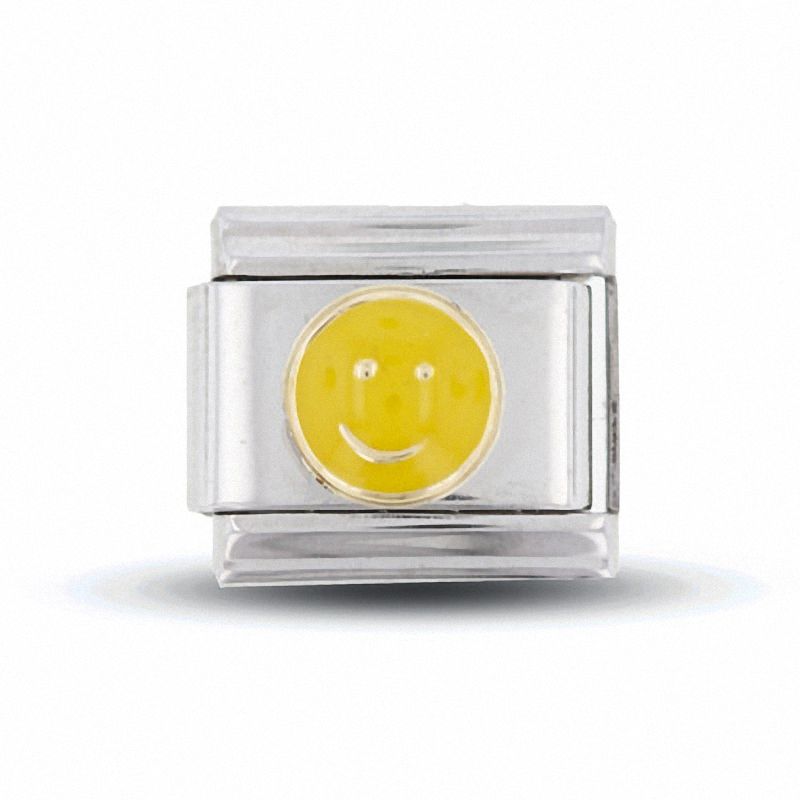 Enamel Happy Face Italian Charm in Stainless Steel with 18K Gold-Tone Accents