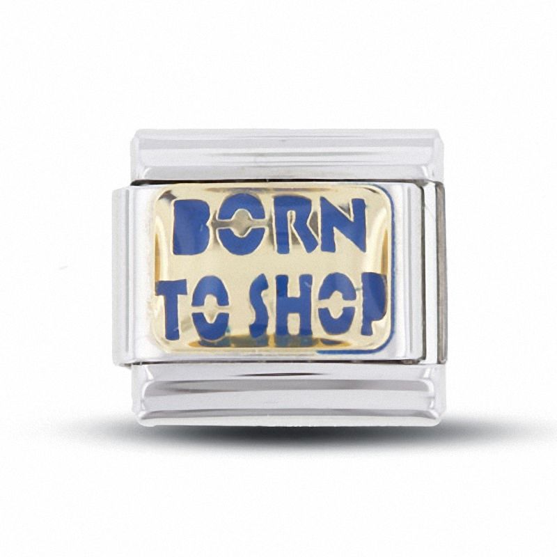 Enamel 'Born To Shop' Italian Charm in Stainless Steel with 18K Gold-Tone Accents|Peoples Jewellers