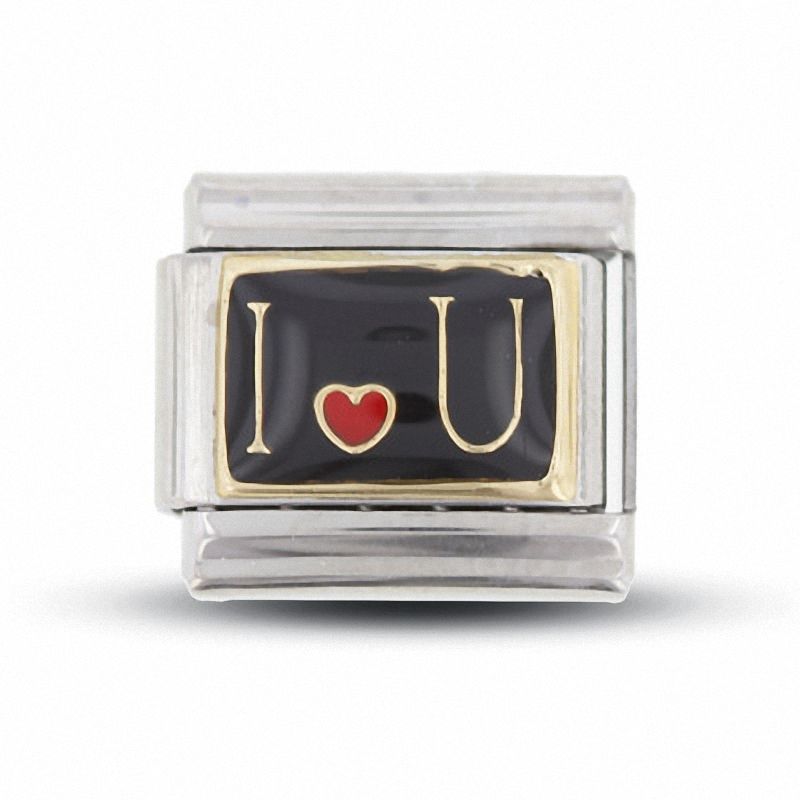 Main Image 1 of Enamel Black and Red 'I Heart U' Italian Charm in Stainless Steel with 18K Gold-Tone Accents