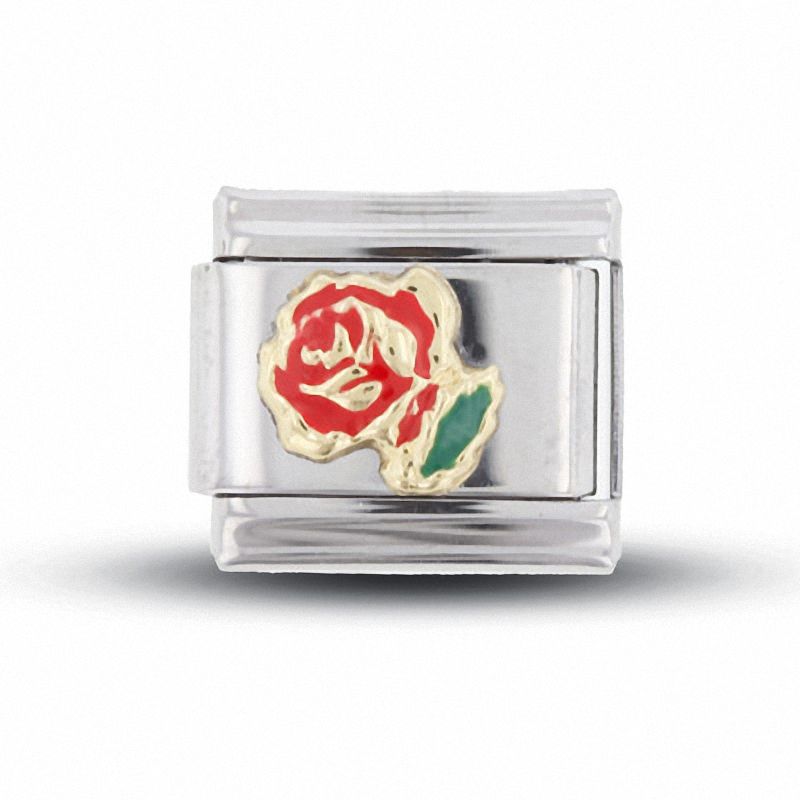 Enamel Rose Italian Charm in Stainless Steel with 18K Gold-Tone Accents|Peoples Jewellers