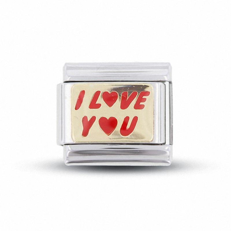 Enamel "I Love You" Italian Charm in Stainless Steel and 18K Gold-Tone Accents