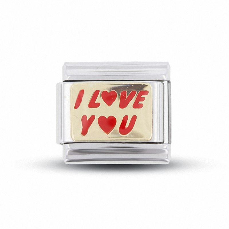 Main Image 1 of Enamel &quot;I Love You&quot; Italian Charm in Stainless Steel and 18K Gold-Tone Accents