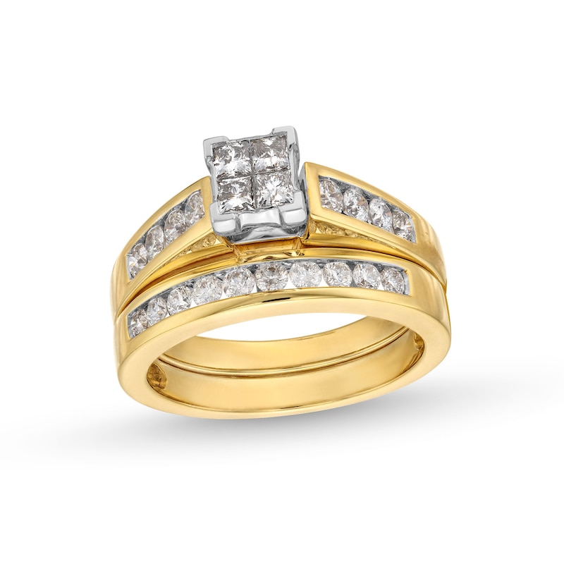 1.00 CT. T.W. Quad Square-Cut Diamond Bridal Set in 14K Gold|Peoples Jewellers