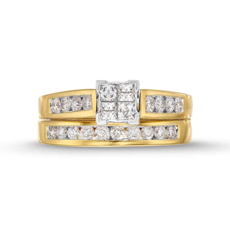 Main Image 4 of 1.00 CT. T.W. Quad Square-Cut Diamond Bridal Set in 14K Gold
