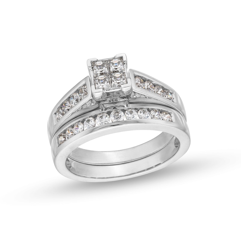 1.00 CT. T.W. Quad Princess-Cut Diamond Bridal Set in 14K White Gold