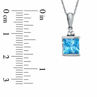 Square Blue Topaz and Diamond Pendant in 10K White Gold
