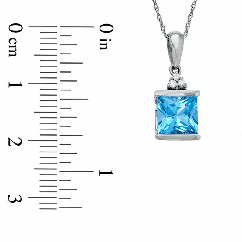 Square Blue Topaz and Diamond Pendant in 10K White Gold