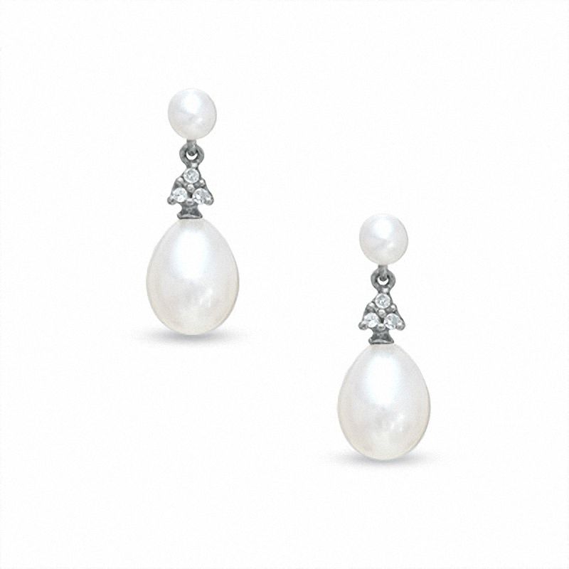 Cultured Freshwater Pearl and Diamond Accent Drop Earrings in 10K White Gold|Peoples Jewellers
