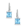 Thumbnail Image 1 of 5.0mm Princess-Cut Blue Topaz and Diamond Accent Leverback Earrings in 10K White Gold