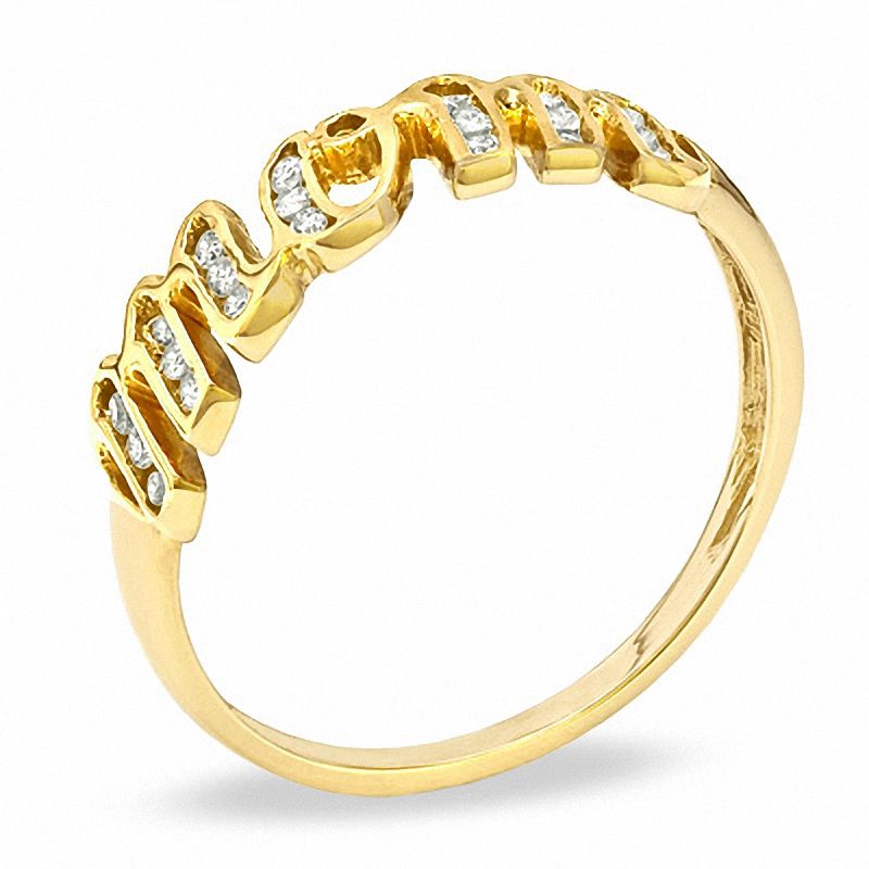 Main Image 2 of 0.12 CT. T.W. Diamond Script Mom Ring in 10K Gold