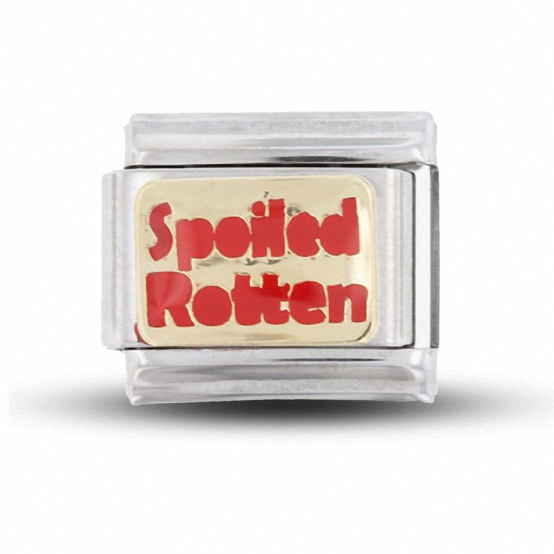 Enamel 'Spoiled Rotten' Italian Charm in Stainless Steel with 18K Gold-Tone Accents