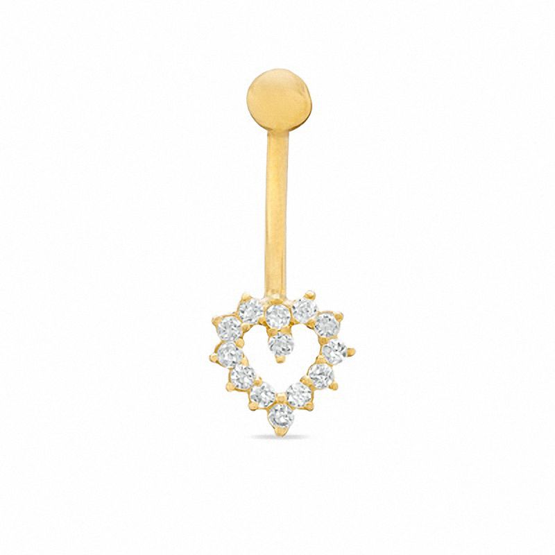 014 Gauge Heart Belly Button Ring with Cubic Zirconia in 14K Gold|Peoples Jewellers