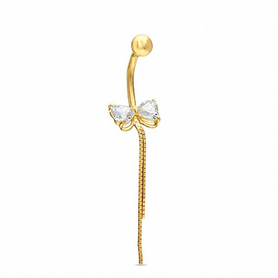 Butterfly with Tail Belly Button Ring with Cubic Zirconia in 14K Gold