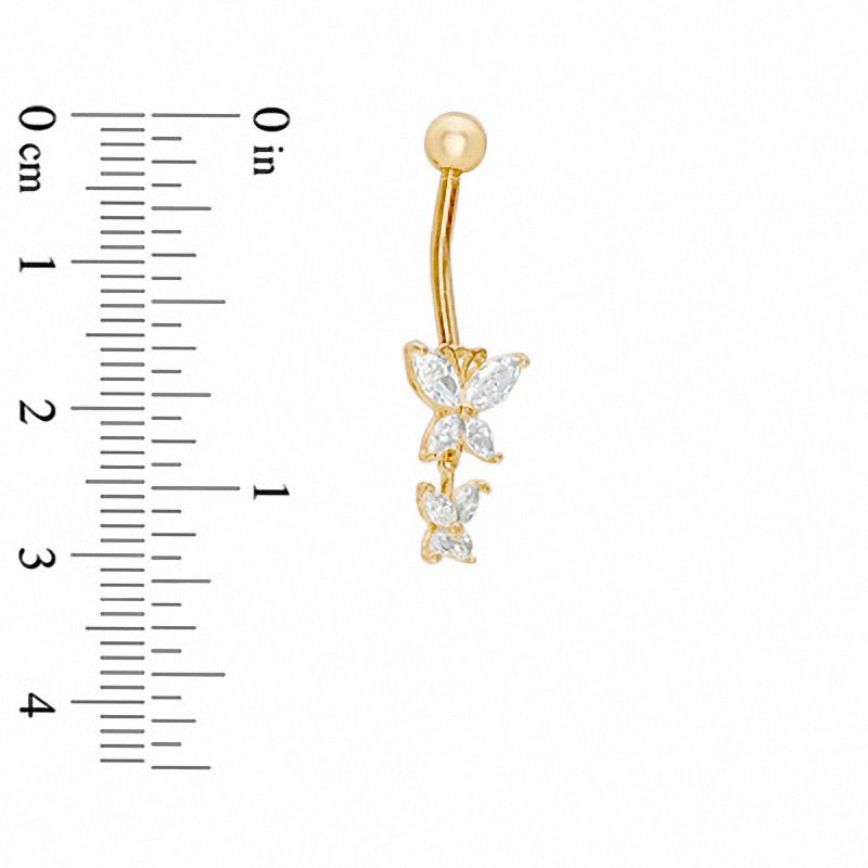 014 Gauge Butterfly Dangle Belly Button Ring with Cubic Zirconia in 14K Gold