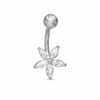 Thumbnail Image 0 of 014 Gauge Flower Belly Button Ring with Marquise-Shaped Cubic Zirconia in Stainless Steel