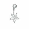 Thumbnail Image 1 of 014 Gauge Flower Belly Button Ring with Marquise-Shaped Cubic Zirconia in Stainless Steel