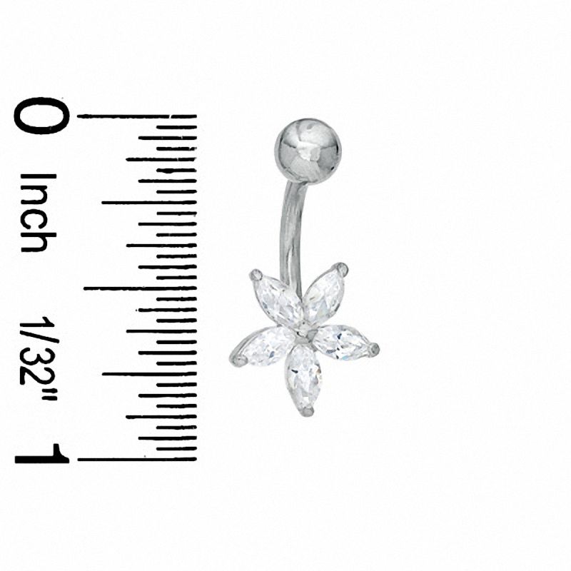 014 Gauge Flower Belly Button Ring with Marquise-Shaped Cubic Zirconia in Stainless Steel