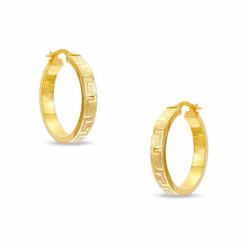 Hollow 10K Gold Greek Key Hoop Earrings|Peoples Jewellers