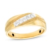 Thumbnail Image 1 of Men's 0.20 CT. T.W. Diamond Five Stone Slant Luxury Fit Wedding Band in 10K Gold