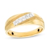 Thumbnail Image 0 of Men's 0.20 CT. T.W. Diamond Five Stone Slant Luxury Fit Wedding Band in 10K Gold