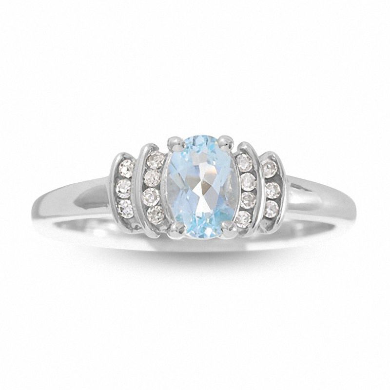 Main Image 1 of 10K White Gold Aquamarine Crown Ring with Diamond Accents