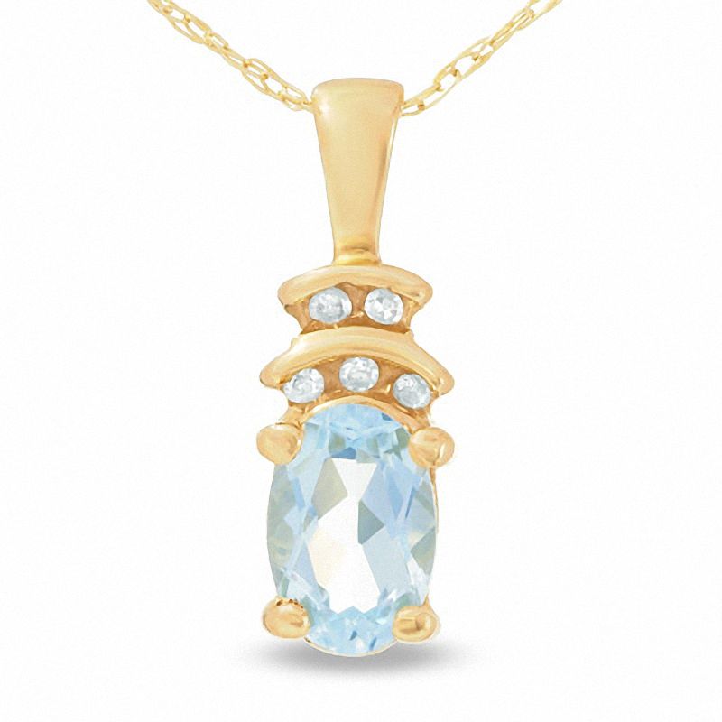 Main Image 1 of 10K Gold Aquamarine Crown Pendant with Diamond Accents