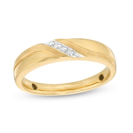 Men's Diamond Accent Slant Luxury Fit Wedding Band in 10K Gold