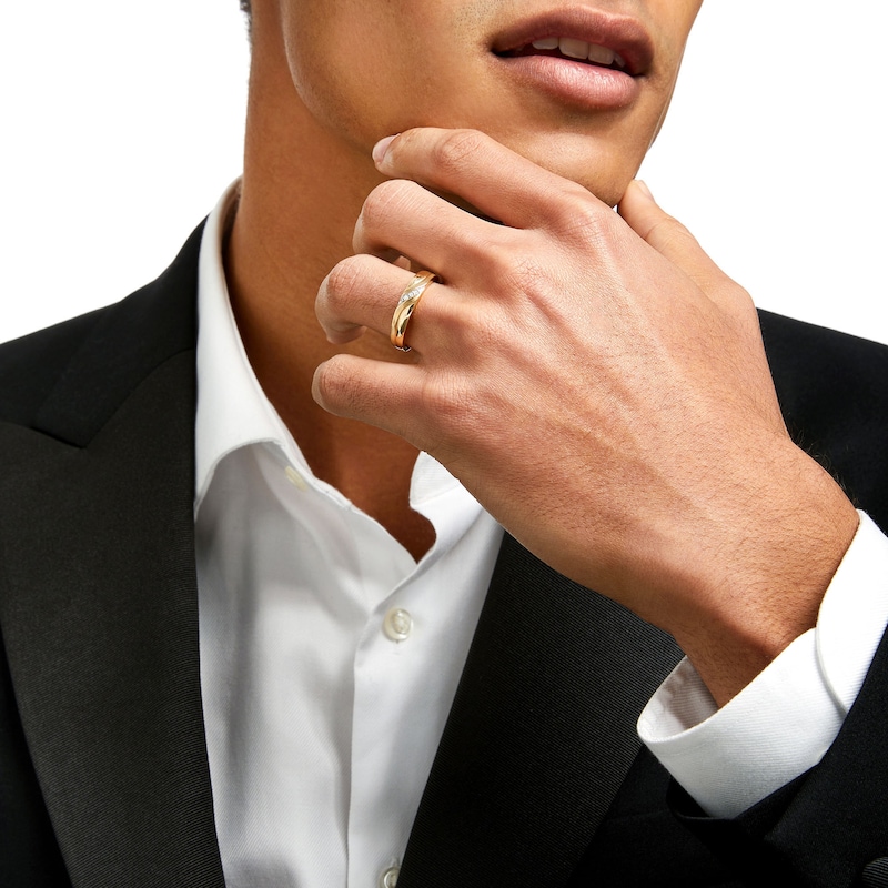 Main Image 2 of Men's Diamond Accent Slant Luxury Fit Wedding Band in 10K Gold