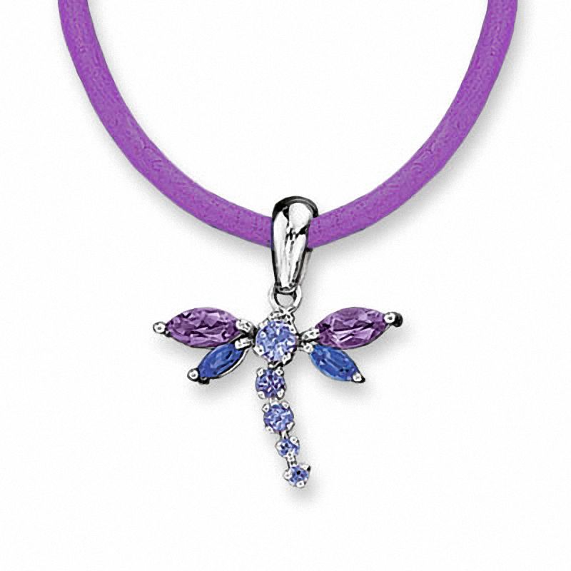 10K White Gold Tanzanite, Iolite and Amethyst Dragonfly Pendant