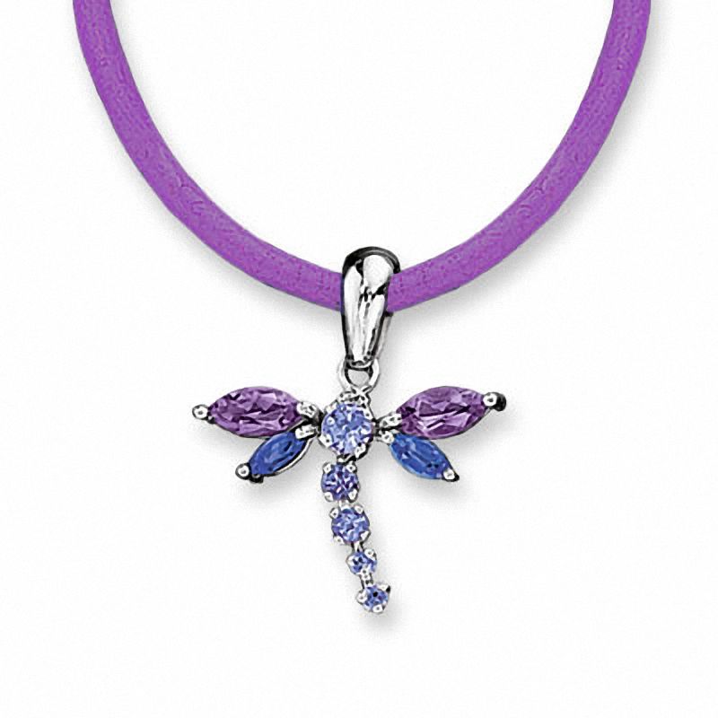 Main Image 1 of 10K White Gold Tanzanite, Iolite and Amethyst Dragonfly Pendant