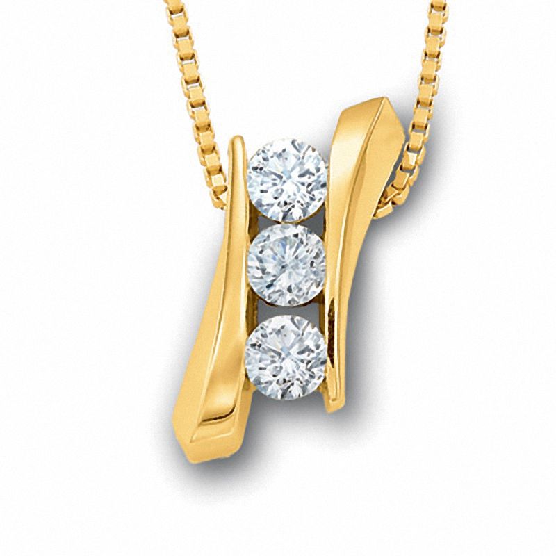 Main Image 1 of 1.00 CT. T.W. Diamond Three Stone Bypass Pendant in 14K Gold