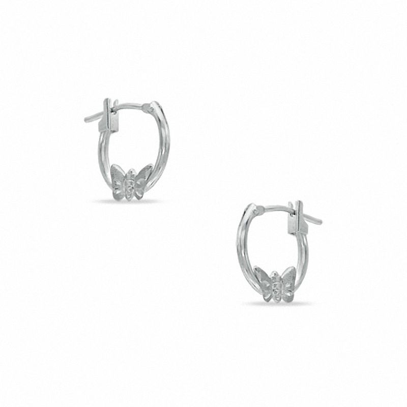 Main Image 1 of 14K White Gold 12.0mm Hoop with Butterfly Earrings