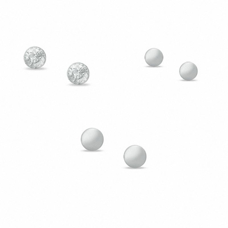 14K White Gold Three-Piece Ball Stud Earrings Set