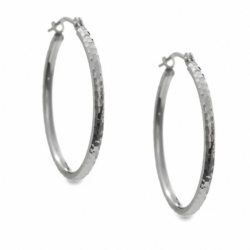 25.0mm Diamond-Cut Hoop Earrings in 14K White Gold|Peoples Jewellers