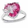 Thumbnail Image 0 of Heart-Shaped Pink Topaz, White Topaz, and Diamond Accent Ring in 10K White Gold