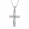 Thumbnail Image 1 of 0.09 CT. T.W. Diamond Twist Cross Pendant is 10K White Gold