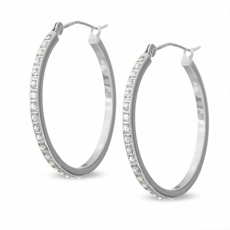 Diamond Fascination™ Round Hoop Earrings in 14K White Gold