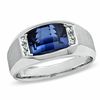 Thumbnail Image 1 of Lab-Created Blue Sapphire Luxury Fit Ring in 10K White Gold with Diamond Accents
