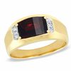 Thumbnail Image 0 of Men's Barrel Garnet and Diamond Accent Ring in 10K Gold